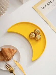 1 pieza Plato de diseño de luna creciente de cerámica, estilo plato para caramelos, plato de postre, plato doméstico, plato para tartas, plato para frutas, soporte para aperitivos, vajilla adecuada para el hogar, mesa de comedor, cocina, sala de estar, Ramadán, Eid, boda, fiesta, té de la tarde