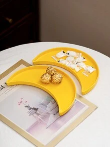 1 pieza Plato de diseño de luna creciente de cerámica, estilo plato para caramelos, plato de postre, plato doméstico, plato para tartas, plato para frutas, soporte para aperitivos, vajilla adecuada para el hogar, mesa de comedor, cocina, sala de estar, Ramadán, Eid, boda, fiesta, té de la tarde