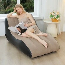 Inflatable Sofa Air Chair, Portable Leisure Lounger S-Shaped Flocking Slouchy Couch For Indoor Living Room Bedroom, Outdoor Folding Blow Up Bed Backyard Garden Beach, Blue Coffee - Multicolor - View 2