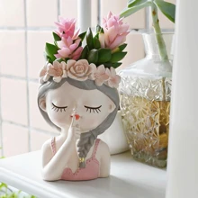 1PC Fairy Flower Pot Cute Cartoon Little Girl Light Luxury High-End Feeling, Personalized Creative Shape Fleshy Flower Pot, Human Face Makeup Brush Storage Tube Dressing Table Eye Shadow Eyebrow Brush Pen Holder