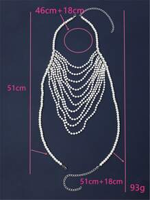 Elegante collar/cadena para los hombros hecho a mano multicapa de perlas (simuladas), versátil para fiestas, Top de bikini, ropa de playa y uso en todas las estaciones, longitud ajustable