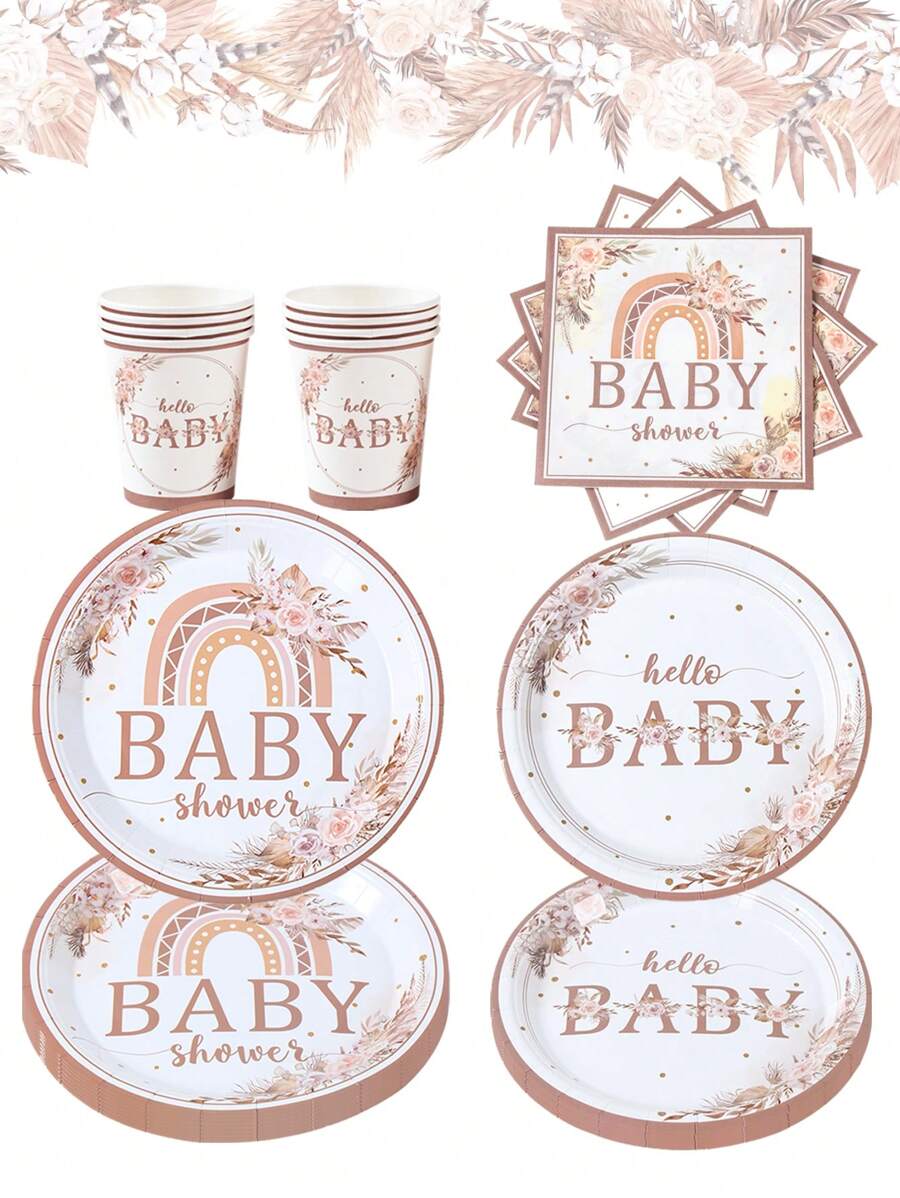 Bộ 40 món/bộ đồ ăn dùng một lần phong cách Boho, Bộ đồ ăn bằng giấy trang trí tiệc mừng em bé theo phong cách cầu vồng Boho, Đồ trang trí tiệc mừng em bé tiết lộ giới tính Đồ trang trí nhà bếp, Đồ trang trí nhà cửa Đồ trang trí phòng Đồ trang trí bàn, Quà tặng sinh nhật Đồ trang trí tiệc, Bao gồm 8 đĩa giấy 7 inch & 9 inch Hộp đựng thức ăn, Khay đựng thức ăn nhà bếp Khay đựng bánh & 16 khăn ăn & 8 cốc, Bộ đồ ăn tiệc dự tiệc - em bé boho - Xem 1