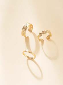3pcs/Set Fashionable Golden Floral Decor Women Toe Rings, Suitable For Beach, Party, Date, Daily Wear - Multicolor - View 3