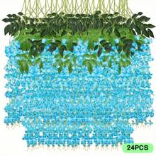 24 件粉色紫藤花环 - 防水人造花，适用于婚礼、派对、家居和办公室装饰 | 非常适合天花板、阳台和墙壁悬挂，假植物