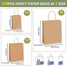 Tomnk 180 个带手柄的圣诞牛皮纸礼品袋，混合尺寸散装纸袋礼品袋商务、购物、零售、圣诞节组织、白色/棕色情人节