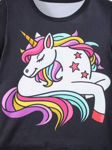 Spring And Summer Young Girls Pajamas Cute Unicorn Fluorescent Print Short-Sleeved Trousers Two Pieces Set - Multicolor - View 5