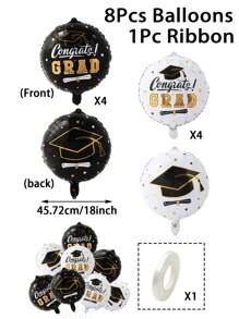 9 件套毕业派对黑白铝箔气球套装，毕业帽印花气球，毕业派对装饰用品，毕业日家居庭院校园挂饰，派对装饰，2025 年毕业季气球，派对礼物 - 黑與白 - 查看 4