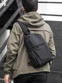 Outdoor Sports Cycling Hiking Mountaineering Fitness Bag, Men's Chest Bag Multi-Pocket Waterproof Nylon Crossbody Bag, Fashion Casual Backpack - Black - View 10