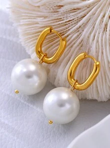 MiDuoDuo 2pcs Fashionable U-Shaped Earrings With Faux Pearl Decor, Minimalist Luxury Earrings For Women