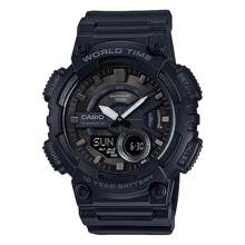 Casio AEQ-110 Series | Men's Analog-Digital Watch |100M WR | Multi Alarms | 100 SEC Stopwatch | Countdown Timer | World Map For World Time | LED Light | LC Display - Black - View 1