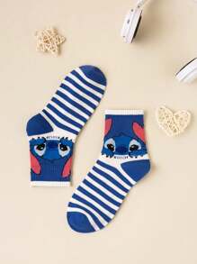 Disney 5 pares de calcetines tipo tubo unisex con diseños de anime Lilo y Stitch, calcetines de la película de dibujos animados con patrones de dibujos animados lindos, aptos para uso diario