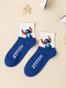 Disney 5 pares de calcetines tipo tubo unisex con diseños de anime Lilo y Stitch, calcetines de la película de dibujos animados con patrones de dibujos animados lindos, aptos para uso diario
