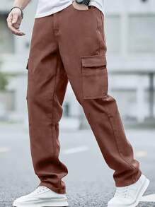 Men's Fashion Side Flap Pocket Cargo Jeans - Brown - View 2