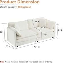 Luxury Loveseat Sofa Couch, 76" Modern Chenille Deep 2-Seater Cloud Couch With 2 Armrest Pillows And 2 Toss Pillows, Love Seat For Living Room Bedroom Office Apartment, Beige - Màu be - Xem 2