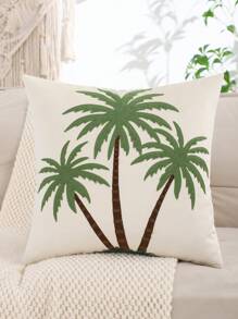 Miater Coconut Tree Embroidered Cushion Cover, Velvet Summer Decorative Pillow Case For Living Room, Bedroom