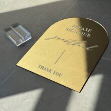 NIEWSPECIAL Arched Acrylic Wedding Table Signs, Gold Mirror Acrylic Material, With Transparent Stand, Printed With "Please Sign Our Guestbook", "Please Take A Photo", "Please Take A Photo For Memories", Size 6*8 Inches, Suitable For Wedding Or Party - Gold - View 6