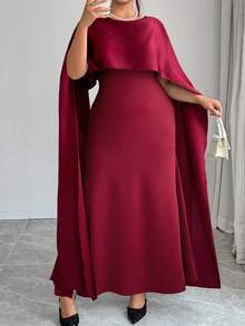 Plus Size Solid Color Simple Fitted Long Cloak Style Dress
