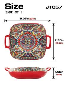 1pc Square Ceramic Plate, 4 Color Options, Single/2/4 Pcs Set, With Double-Ear Heatproof Design, Homestyle Dinnerware, Suitable For Home & Restaurant Use - Multicolor - View 4