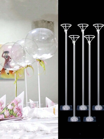 2/5/10pcs Balloon Holder Kit Balloon Stick With Self-Adhesive Base Tabletop Balloon Holder For Wedding Birthday And Halloween Party Decoration, Valentine's Day