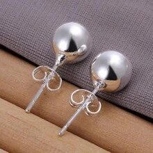 Brincos de prata esterlina 925 8/10 mm redondos, lisos, com contas sólidas, para mulheres, joias para festa de casamento e noivado