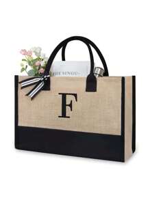 1pc Canvas Tote Bag With Cosmetic Pouch, Personalized Gift Bag Suitable For Wedding, Birthday, Beach, Vacation, Backpack And More, Great Gift For Women, Moms, Teachers, Friends, Bridesmaids, Students, Large Capacity - Khaki - View 29