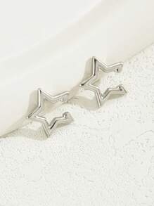 1对时尚不对称几何夹式耳环，简约设计，适合无耳洞女性佩戴 - 銀色 - 查看 3