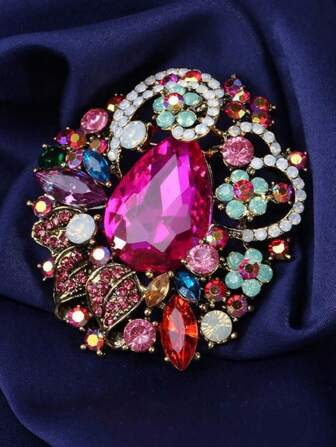 Bohemian Crystal Luxury Classic Elegant All-Match Large Glass Rhinestone Brooch Jewelry