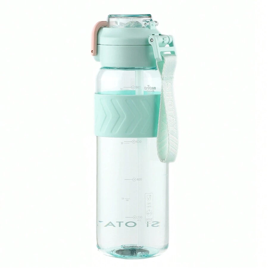 SHOTAY 1L/33.81oz Tritan 塑料水瓶，大容量透明运动水瓶，带手柄，防漏吸管，健身房健身水瓶，户外便携式摇杯，旅行水瓶，一键开关塑料水杯，安全锁杯盖，防滑杯套，耐热塑料水瓶
