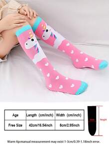 3 Pairs Girls Cute Colorful Straight Tube Knee High Socks, Suitable For Holidays, Everyday, All Seasons - Multicolor - View 2