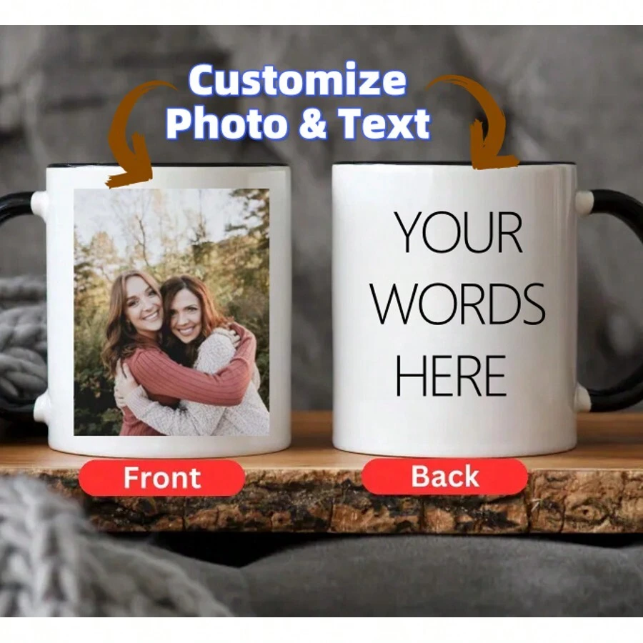 Customized Photo Mug For Grandma, Personalized Photo Mug For Grandma, Photo Mug For Mom, Mug With Photo And Text, Personalized Photo Coffee Cup, Photo Mug, Customized Name Mug - Black - View 1