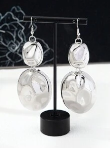 Glamorous Asymmetrical Geometric Hammered Texture Ellipse Linked Metal Necklace, Metal Earrings, Metal Bracelet Suitable For Women, Suitable For Parties, Weddings, Gatherings, And Daily Wear