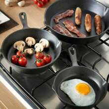 Quieting Cast Iron Non-Stick Frying Griddle Pan Barbecue Grill Fry BBQ Skillet - Black - View 8
