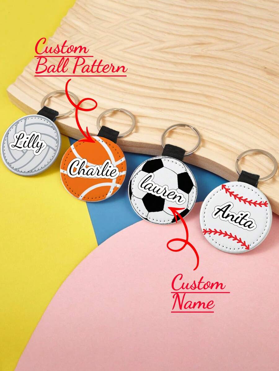1pc Personalized Sublimation Keychain DIY Craft Kit Round Keychains For Everyone PU Leather Blanks Key Ring,Custom Name AndBall Pattern Gift. Ideal For Him, Her,Boyfriend,Girlfriend,Dad,Mom,Family,Friends, Wife, Husband,Pet, For Anniversaries,For Valentine's Day,For Christmas,For Mother's Day,For Father's Day For Holiday Gifts And Party Favors.