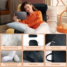 Large Reading Pillow For Bed And Sofa With Removable Neck Roll, Ideal Adult Back Cushion With Memory Foam For Comfortable Reading, Working, Playing, Watching TV, Relaxing