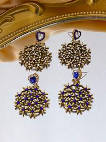 优雅复古风格镂空花卉水晶玻璃电镀合金耳环，送给朋友的高端浪漫礼物，适合日常佩戴或聚会 - 愛心花朵耳環 - 查看 1