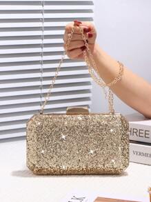 Glitter Sequin Decorated Women's Evening Clutch Bag, Shiny Square Handbag With Metal Chain Strap, Crossbody Bag, Perfect Charming Accessory For Wedding, Party, Prom, Club, Birthday Gift, Valentine's Day Gift, Makeup Case, Formal Dress