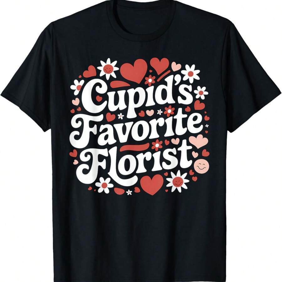 Florist Valentine's Day Cupid's Favorite Florist Flowers T-Shirt - Black - View 1