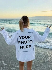 Custom Personalized Gifts, Custom Women's T-Shirts, Add Your Photo (Badge Pattern/Company Logo/Family Photo/Selfie/Pet/Couple Photo Etc.), Design Your Own Personalized Printed T-Shirt As A BFF Gift - White - View 1