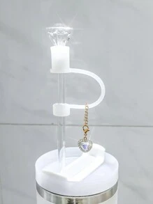 水钻吸管帽套装，1 顶水钻帽子和 1 条宝石项链，可重复使用的饮用吸管帽，兼容 30 和 40 盎司玻璃杯，防尘硅胶吸管帽，可重复使用的 10 毫米（0.4 英寸）吸管盖，DIY 派对装饰用品，杯子配件