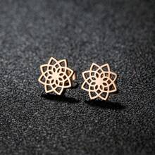 1 Pair Of Seed Of Life Mandala Stud Earrings - Stainless Steel, Geometric Floral Design For Women Earrings - Perfect For Everyday Wear With Spiritual Jewelry