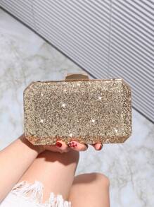 Glitter Sequin Decorated Women's Evening Clutch Bag, Shiny Square Handbag With Metal Chain Strap, Crossbody Bag, Perfect Charming Accessory For Wedding, Party, Prom, Club, Birthday Gift, Valentine's Day Gift, Makeup Case, Formal Dress