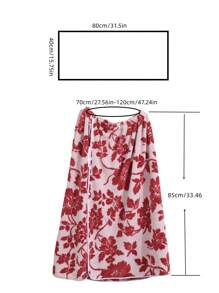 1pc Jacquard Two-Color Floral Plus Size Halter Toalha de Banho, Macio, Confortável, Absorvente, Para Banheiro, Piscina, Praia - Vermelho - Ver 2