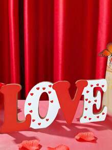 Valentine's Day Wooden Love Sign Decor, LOVE Romantic Table Top Decor Romantic Table Red Sign, Wood Love Letters Home Table Decorations For Farmhouse Shelf Fireplace Wedding Anniversary Home Party Decoration