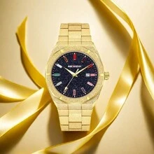 1pc Luxury Men's Quartz Wrist Watch With Unique Starry Design, Multifunction, Luminous Date Display - Multicolor - View 4