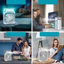 Ventilador humidificador portátil y de mano, con 5 orificios, para escritorio doméstico, carga USB, temporizador silencioso con ajuste de tres velocidades, ventilador pequeño - Verde - Ver 7
