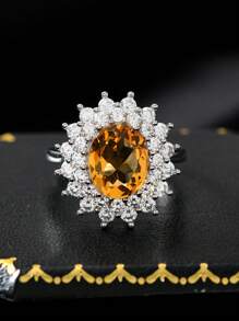 1 pièce Bague anneau de pigeon en pierre précieuse naturelle citrine taillée ovale 3 ct, améthyste, forme d'œuf, luxe mode