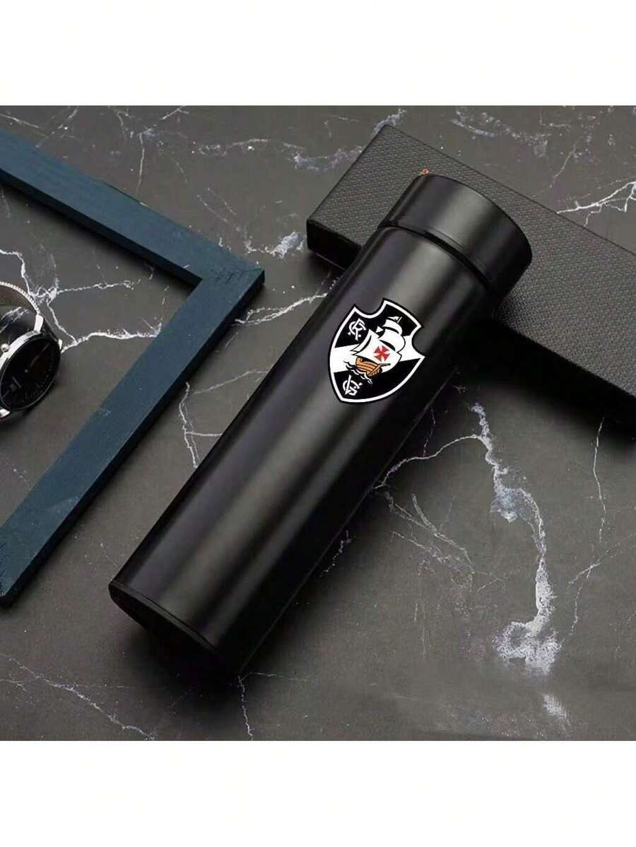 Garrafa Térmica de Time de Futebol Personalizado Com Medidor De Temperatura Digital Led 500ml - Vasco Preto - Visão 1