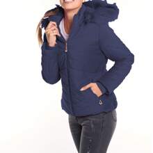 Polo Retro Of Yatch London Chamarra tipo terciopelo MUJER con gorro y peluche desmontable - Azul Marino - Ver 1