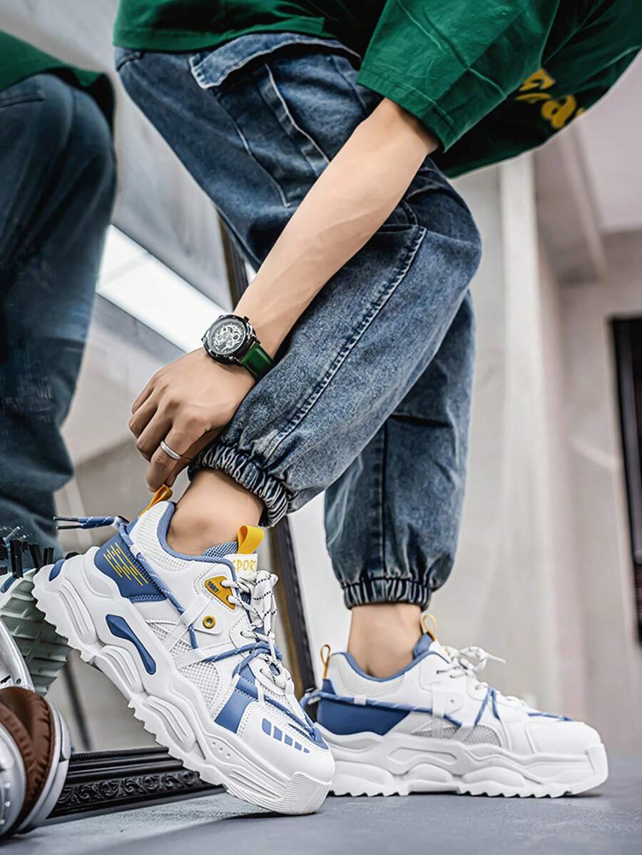 Fashionable Casual Men's Sneakers, Thick Sole Chunky Sneakers, Breathable Mesh Inserts, Chunky Sneakers, Suitable For Teens, Casual Wear, Outdoor Activities, Vacation Travel, Gifts For Graduation Or Birthday