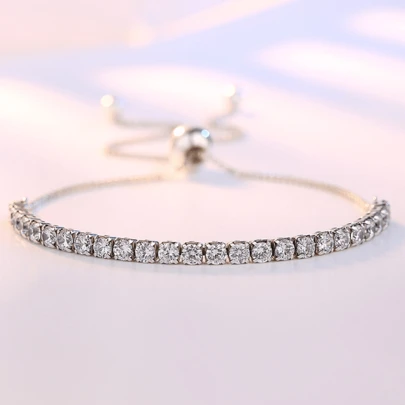 925 Silver Inlaid Zirconia Tennis Bracelet, Women's Fashion Jewelry, Birthday Gift, Halloween, Christmas, New Year, Valentine's Day